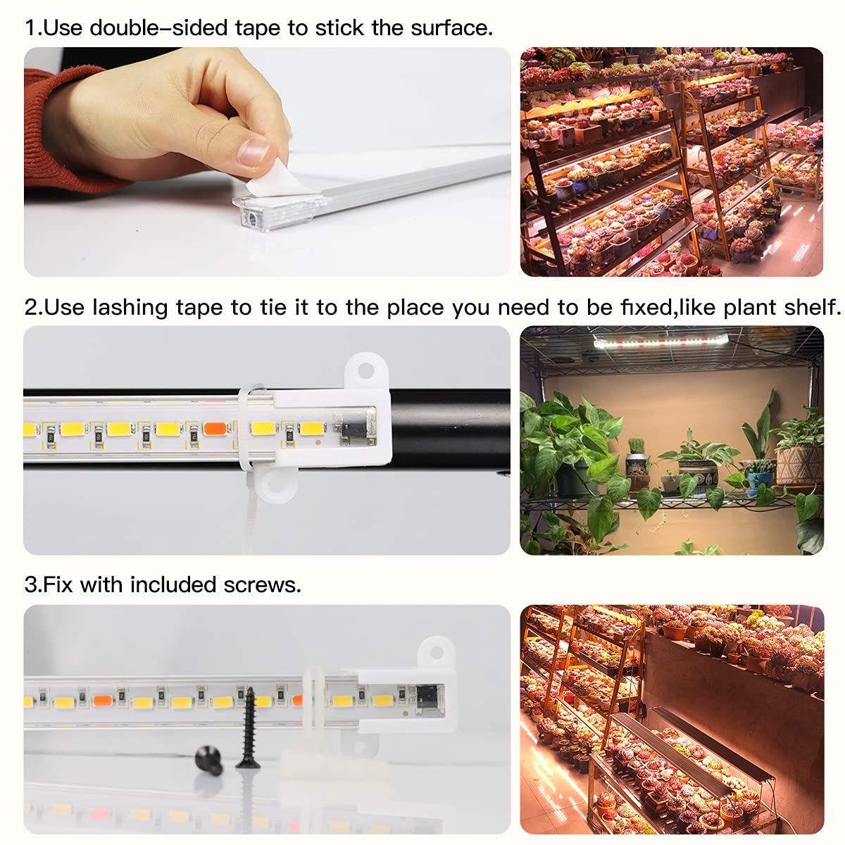 GYTF LED Grow Light Strips, 150-Bulb Full Spectrum, Dimmable, 3500K White, Aluminum, Model 3500K White+Red
