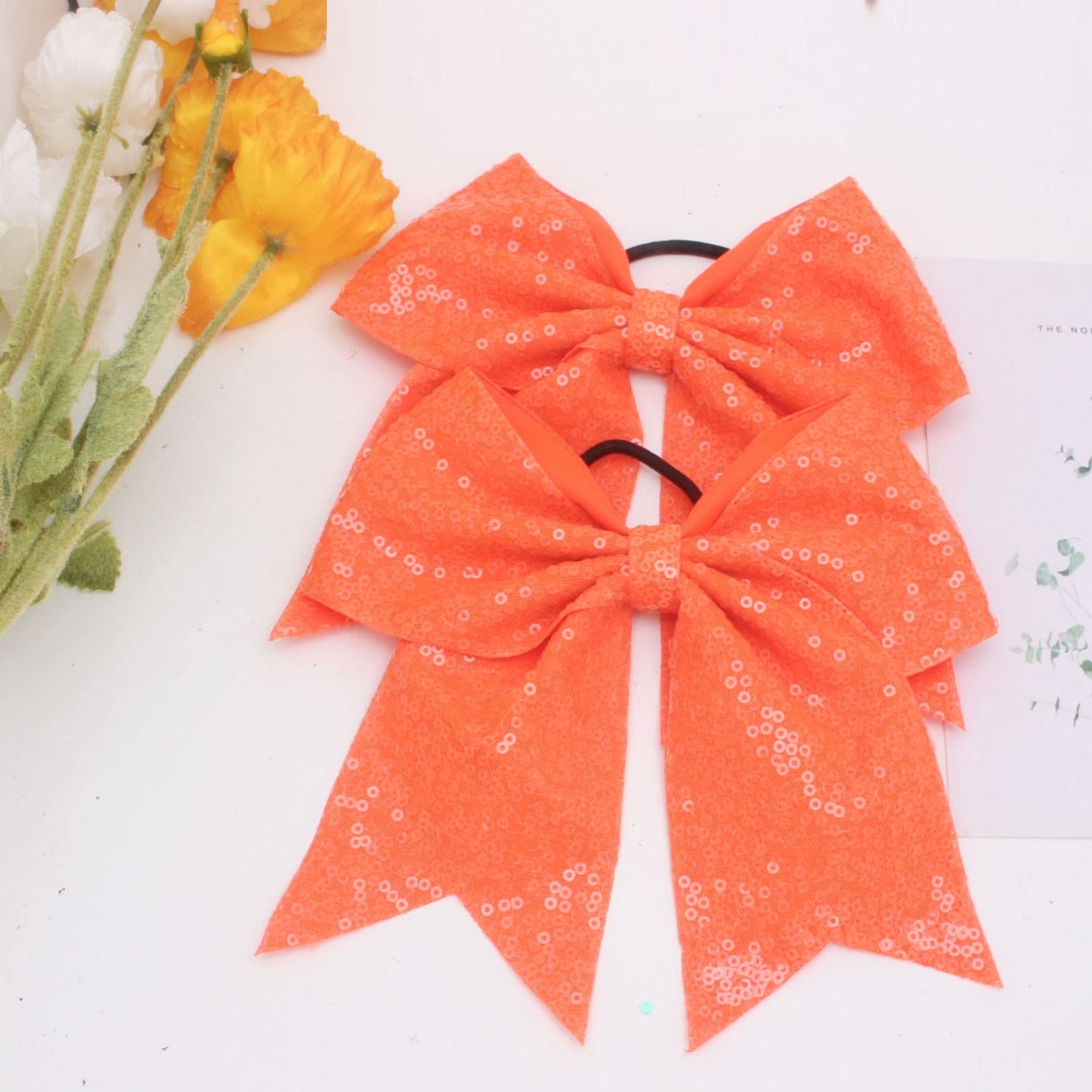 2 PCS 8  Large Cheer Bows Sequin Cheer Hair Bows Ponytail Holders Cheerleading Bows for Jumbo Cheerleading Teen Girls Sports (Or