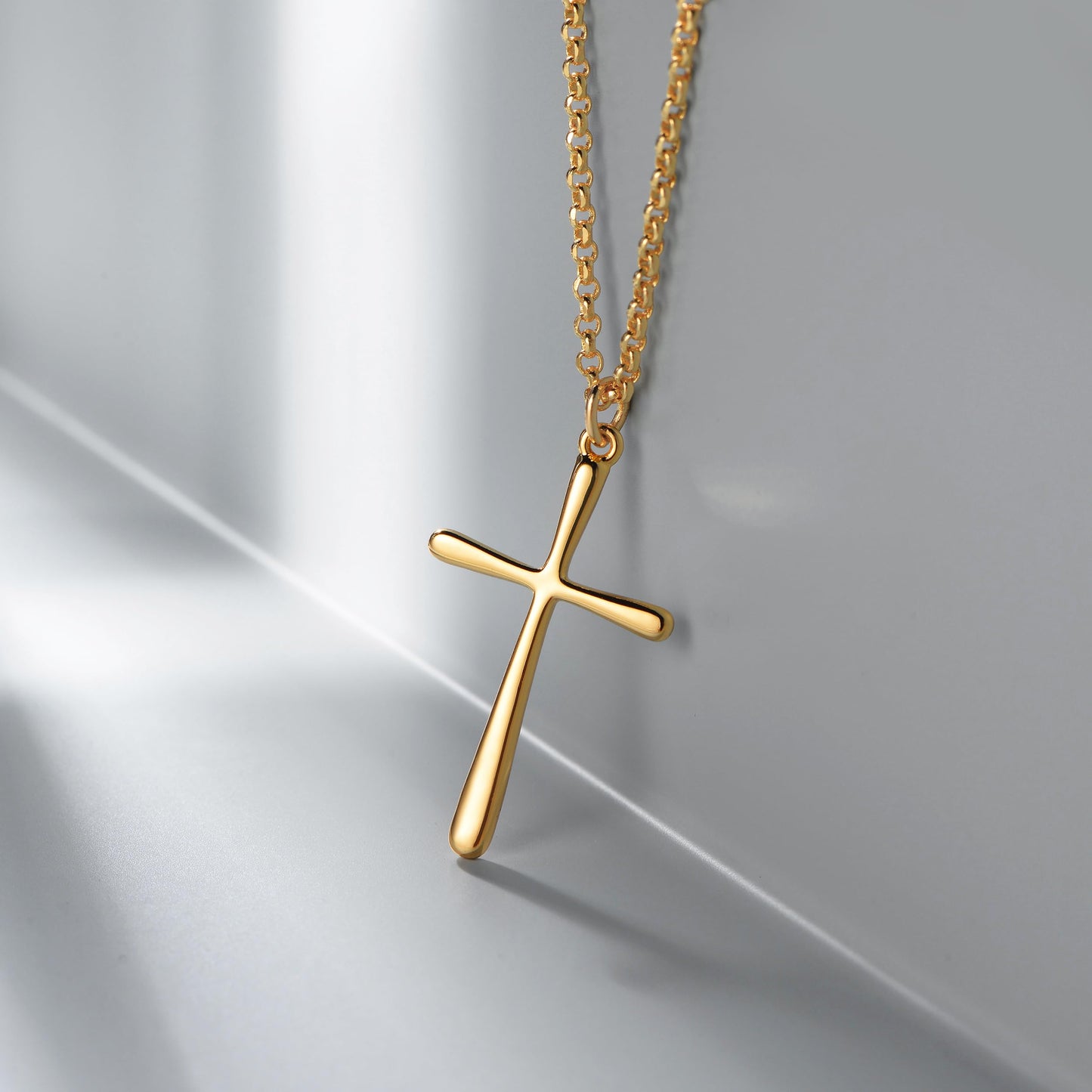 Fettero 14K Gold Plated Cross Necklace, Cross Faith Blank Pendant Dainty Chain Simple Tiny Jewelry Gift for Women