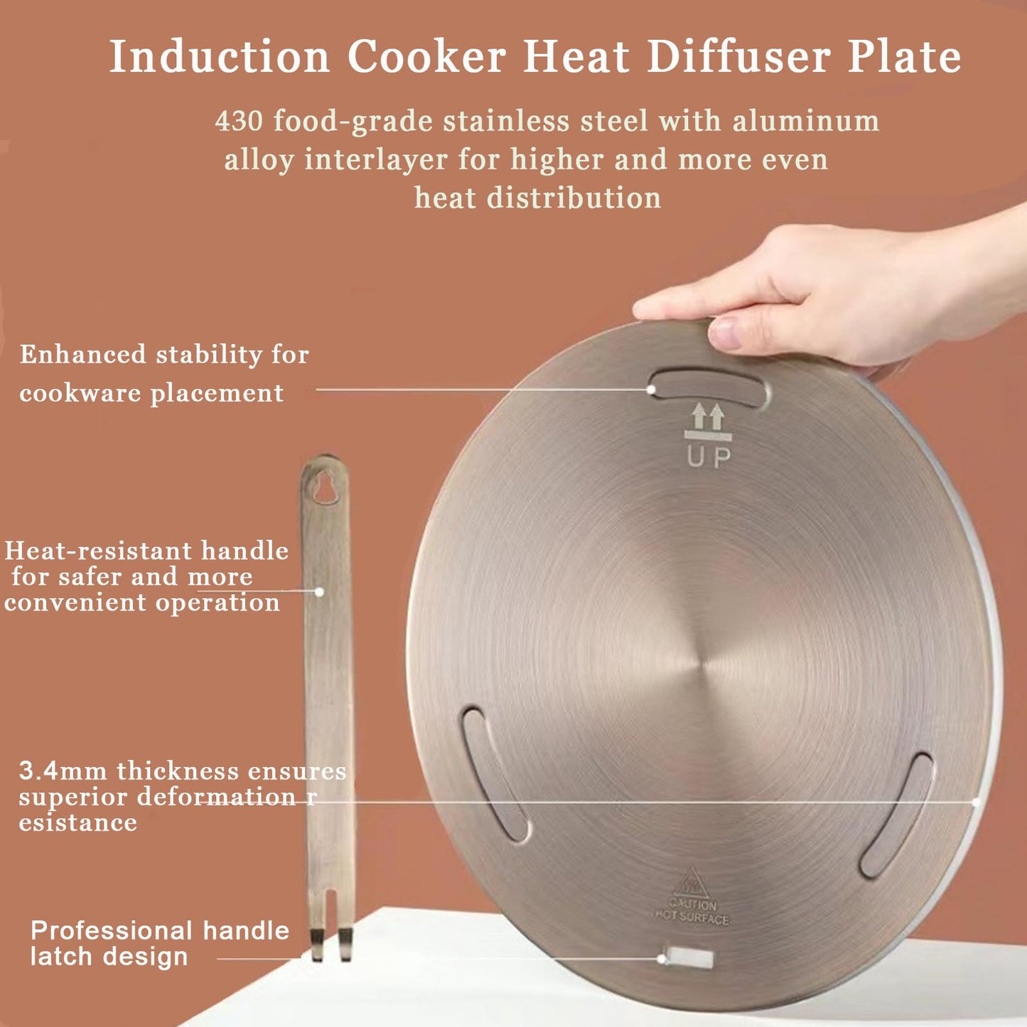 11Inch Heat Diffuser Plates for Gas Electric Stoves, Flygragon Stainless Steel Cooking Induction Adapter Plate for Glass Cooktop, Detachable Handle Induction Cooktop Converter Plate