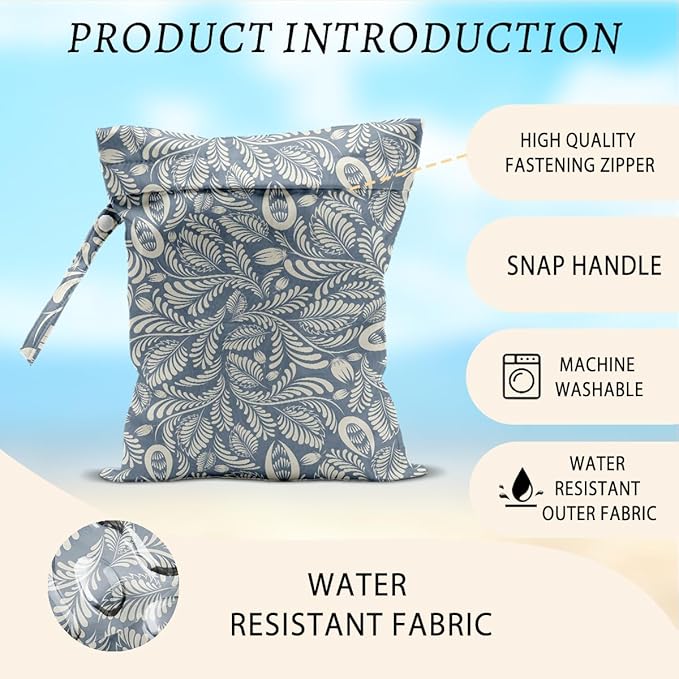 Plant Wet Bags 12x10 Inch, Leaves Waterproof Reusable Wet Dry Bags, Washable Travel Laundry Bag for Swimsuit Pool Beach Diapers Dirty Yoga Gym Clothes, Plant Gifts for Women Friend Travelers