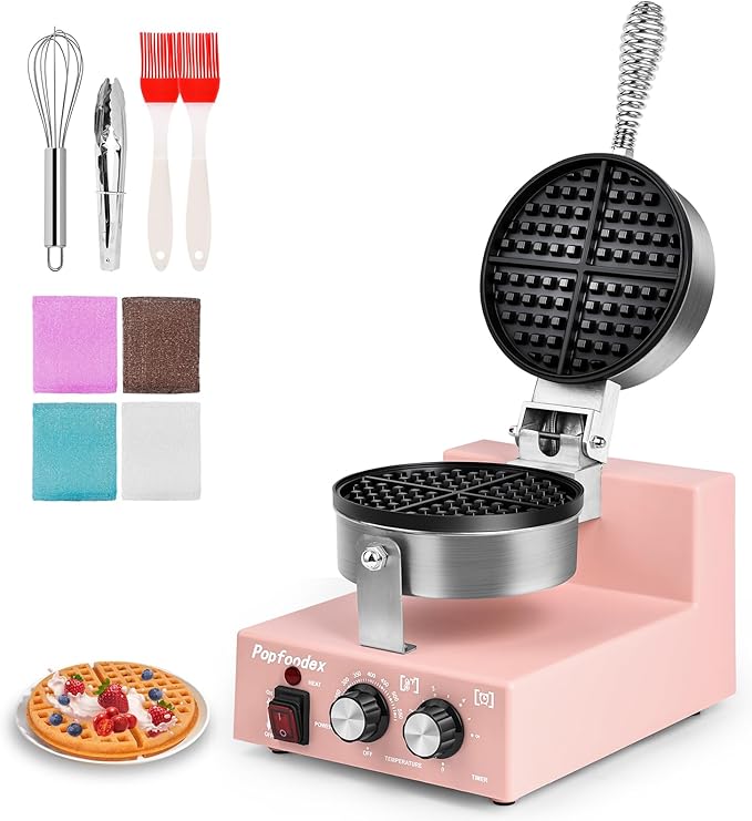 Commercial Waffle Maker for Restaurant, 110V Electric Waffle Maker w/Non-stick and 122–572°F Adjustable Temp, 1200W Profession Waffle Iron with Timer and Heavy Duty, Hotel Waffle Machine