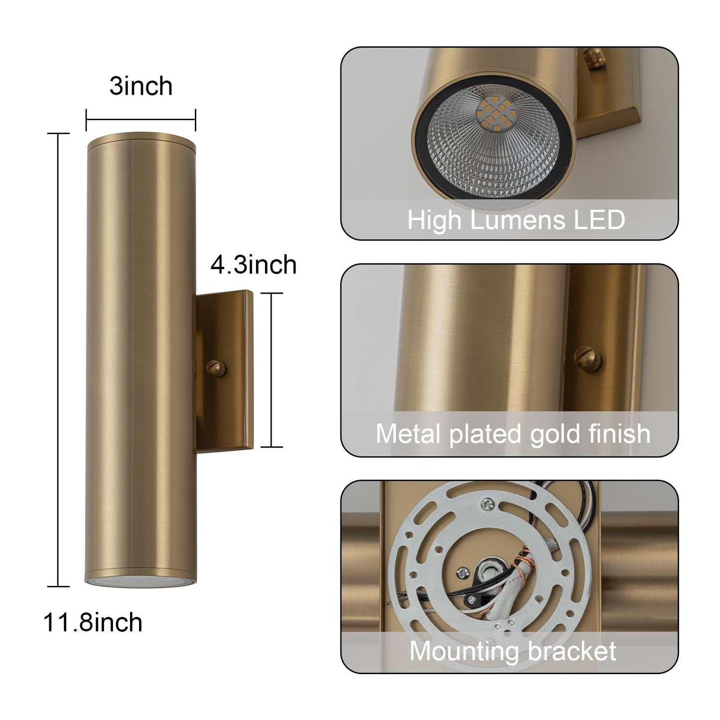 Zicbol Modern Outdoor Wall Light 11.8 Integrated Led Cylinder Up And Down Outdoor Lights  2-Light Exterior Lighting Fixtures For House Patio Front Porch Garage