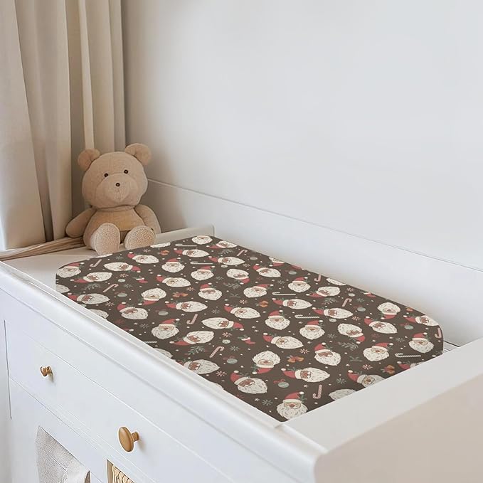 Retro Christmas Santa Claus Baby Changing Pad Covers for Boy Girl Cute Santa Candy Stockings Fir Fitted Changing Table Cover Mats Winter Holiday Festive Soft Diaper Change Table Cover Sheets 32''×16''
