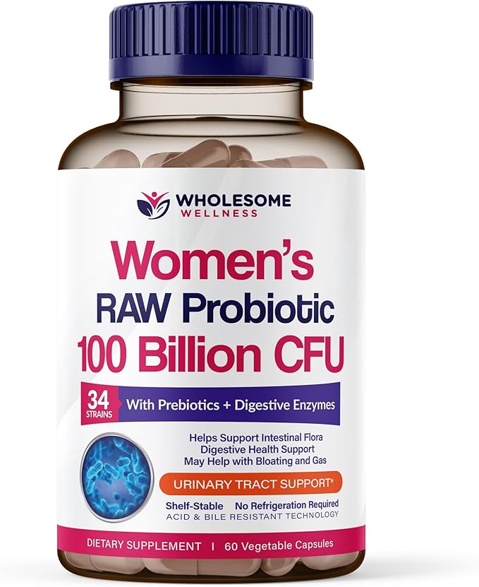 Wholesome Wellness Dr. Formulated Raw Probiotics for Women 100 Billion CFUs Capsules with Prebiotics, Digestive Enzymes, A...