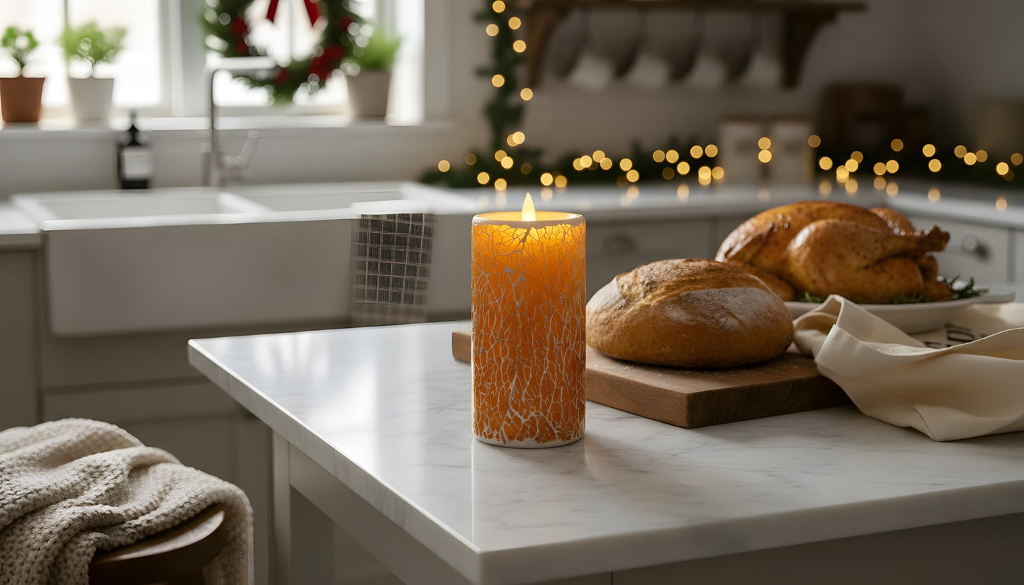CozierGlow Glass Flameless Pillar Candles Flickering with Remote Timer, Battery Operated LED 3D Moving Flame Real Wax Candles,Remote Included (Honey Yellow Cracked Glass)