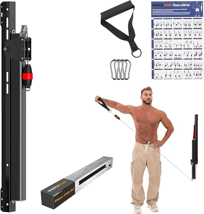 MARCHMARS Cable Machine Home Gym, Wall-Mount Exercise & Workout Equipment with Adjustable Resistance, Compact Fitness Equi...