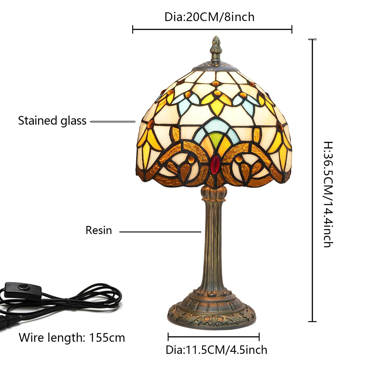 Wecrejoni Tiffany Lamp Stained Glass Lamp Small Bedside Table Lamps For Living Room Bedroom Dorm Kitchen Home Decor Festival Birthday Gift Yellow Baroque