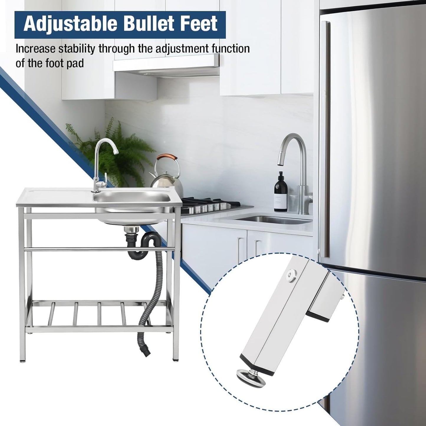 Vivrhintty Free Standing Kitchen Utility Sink with Workbench & Accessory Set, Stainless Steel Sink for Commercial, Outdoor,Garage, Laundry Room Use (29.52"D x 15.74"W x 29.52"H)