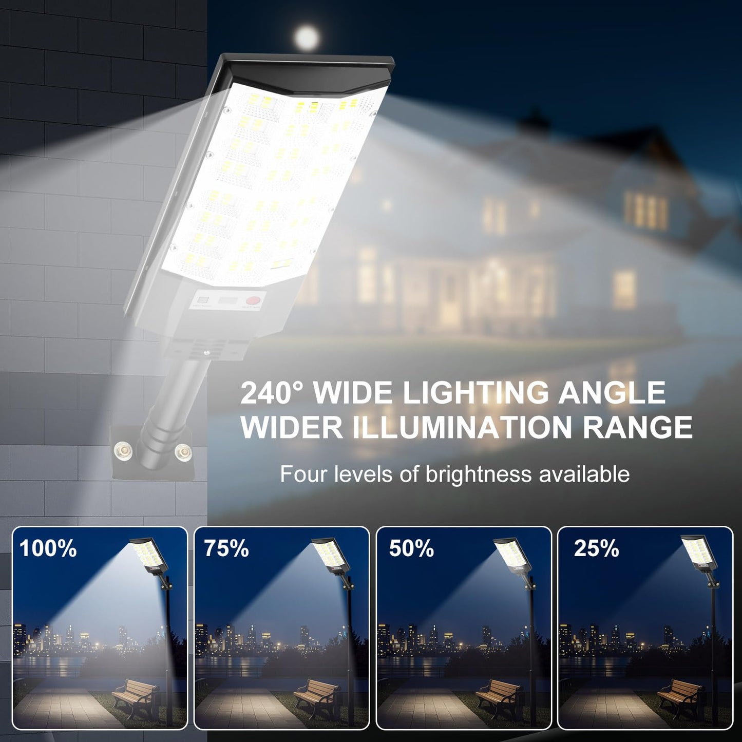 Atoechie 4 Pack Solar Street Lights  Outdoor Flood Light With Dual Motion Sensors  Dusk To Dawn  6500K Dimmable Security Lamps With Remote Control  Ip66 Waterproof Solar Powered Parking Lot Lights
