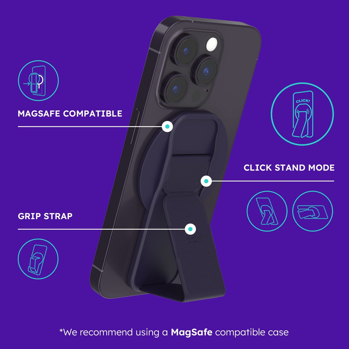 Clckr Finger Phone Grip & Stand For Magsafe, Phone Grip Loop Holder With Kickstand, Magnetic Phone Grip Holder, For Iphone 12/13