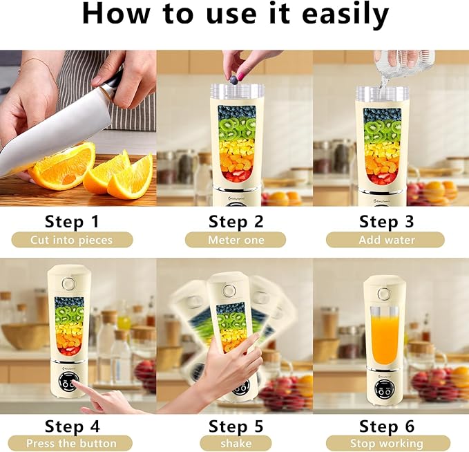 Portable Blender, Electric USB Type-C Juicer 3 Cup, 24 OZ BPA Free, Personal Juicer Shakes with Spout Lids, Smoothies Blender for Home, Kitchen, Office, Gym, Yellow