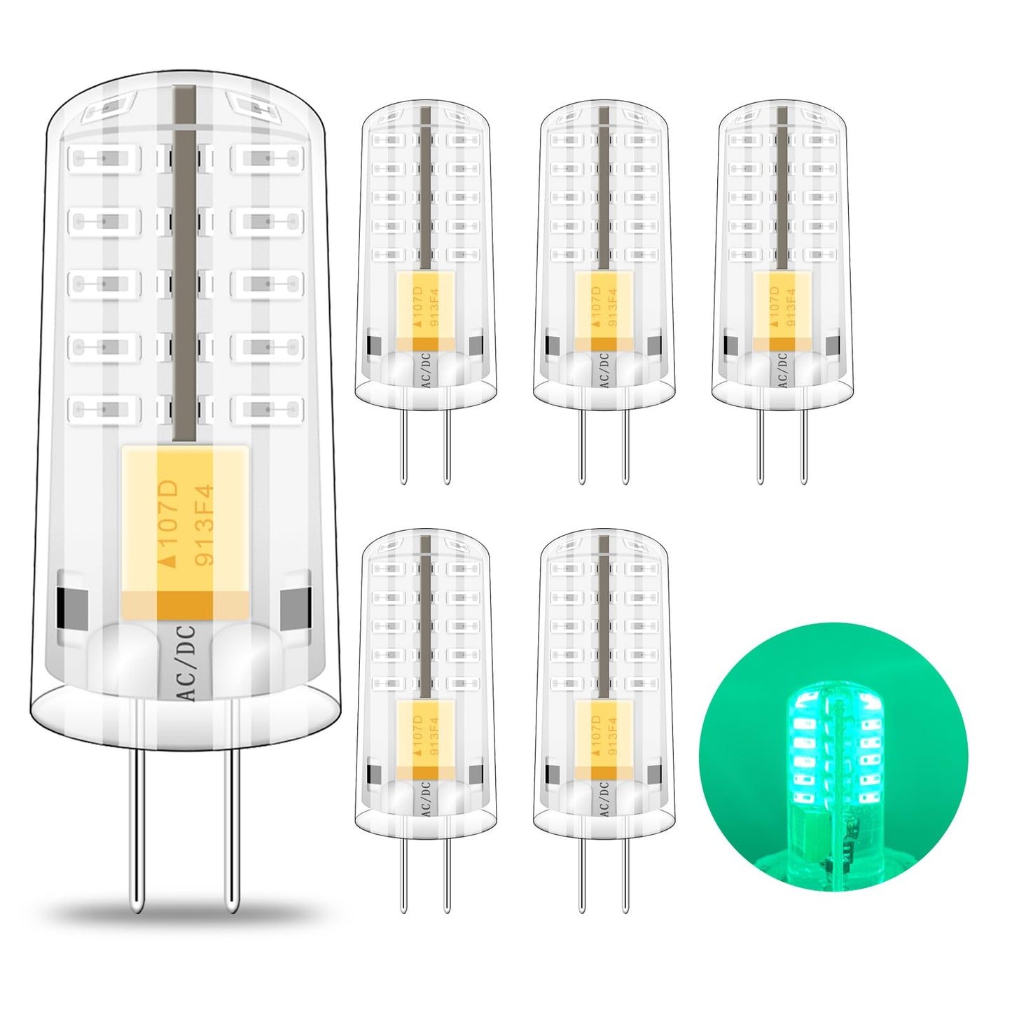 Brolskun G4 Led Bulb Green Light Party Decorations Lighting Holiday 12V Jc Bi-Pin Base Light Bulbs 2W Ac/Dc 12V 20W-30W T3 Halogen Bulb Replacement Landscape Bulbs  6-Pack