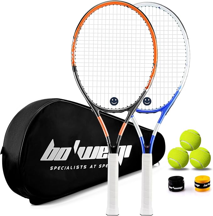 bo'weiqi 27" Recreational Tennis Racket Set 2 Players Lightweight Pre-Strung Tennis Racquets for Beginners, Including 3 Ba...
