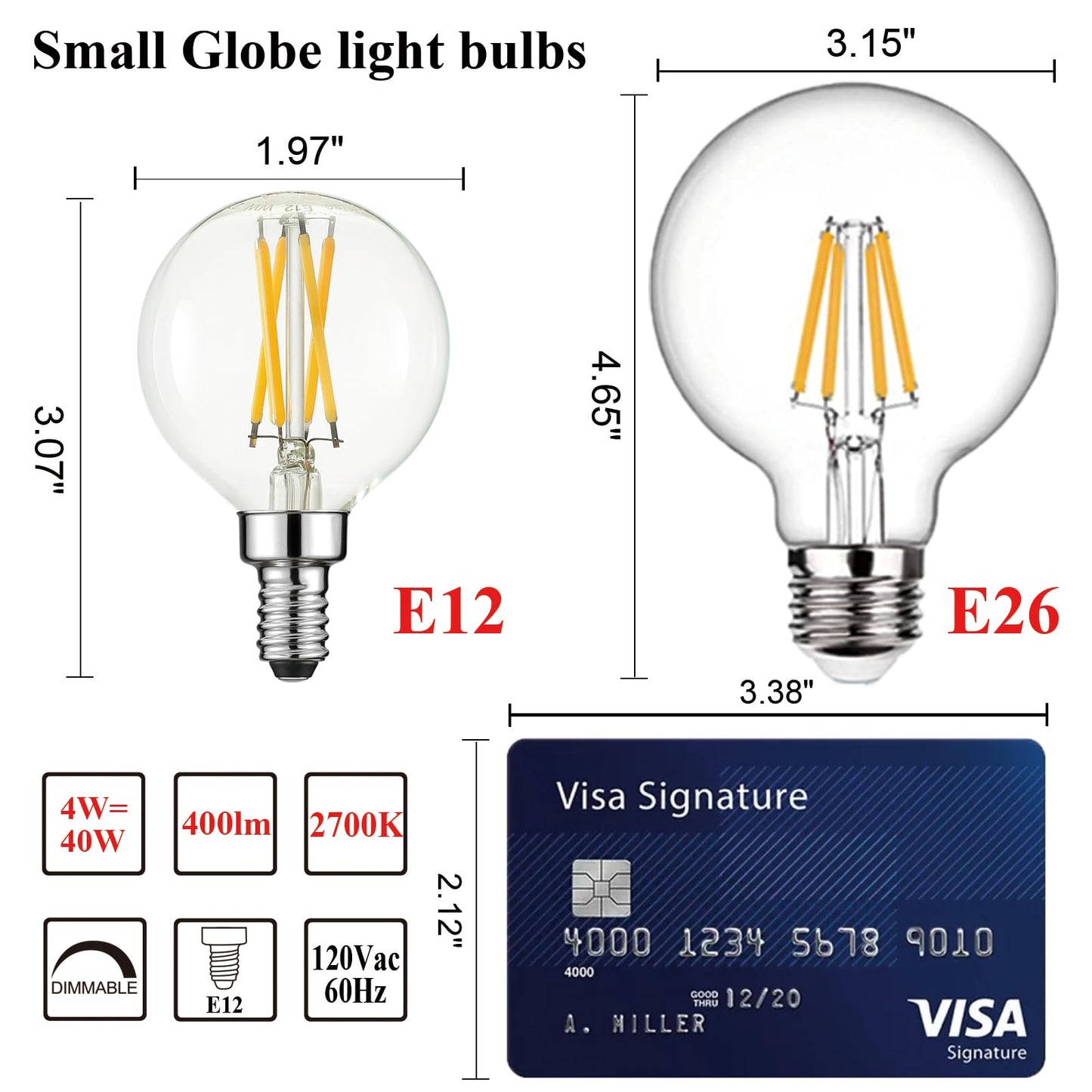 Arberlic G16.5 Light Bulb,4W E12 LED Bulb dimmable Equivalent E12 Candelabra Bulb 40 Watt,Warm White 2700K,400lm,CRI85+,AC120V,Edison Style,Clear Glass,ETL Listed,Pack of 6