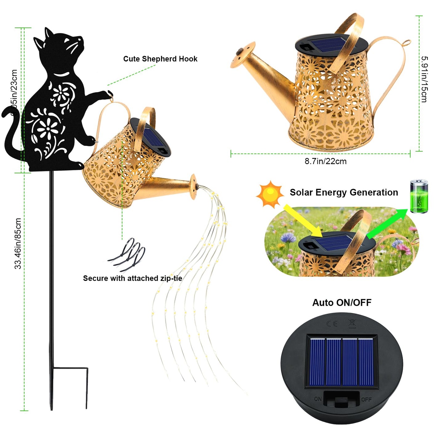 Solar Lights Outdoor  2 Pack Black Cat Solar Watering Can Lights  Birthday Gifts For Women Mom Cat Lover MotherS Day Christmas  Waterproof Hanging Lantern Garden Decor Outside Patio Yard Pathway