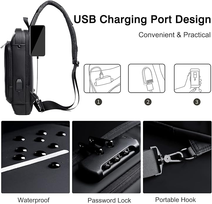 Anti-theft Chest Bag Business Shoulder Bags Satchel Bag with USB