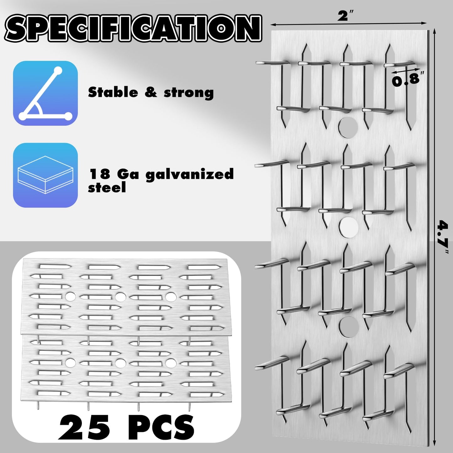 Blulu 50 Pcs Push-On Impaler Wall Mounting Clips Surface Mount Impaler Clips, Acoustic Panels Galvanized Steel Quick Installatio