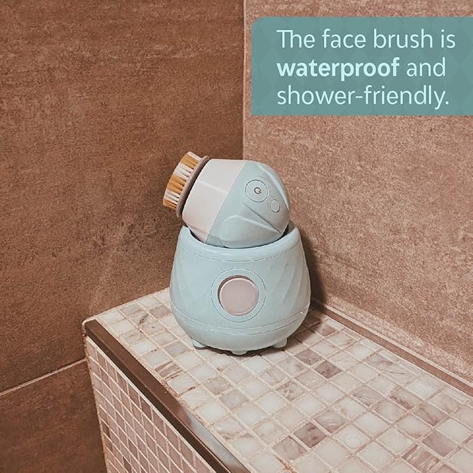 TAO Clean Ona Diamond Orbital Facial Brush and Cleansing Station, Electric Face Cleansing Brush with Ergonomic Handle, Dual Speed Settings, Light Blue