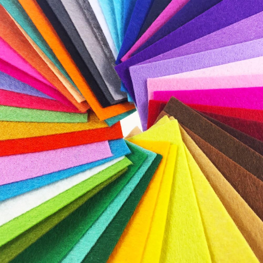 flic-flac 4 x 4 inches (10 x10cm) Assorted Color Felt Fabric Sheets Patchwork Sewing DIY Craft 1mm Thick with Sewing Kit for Choice (Felt only, 48pcs)