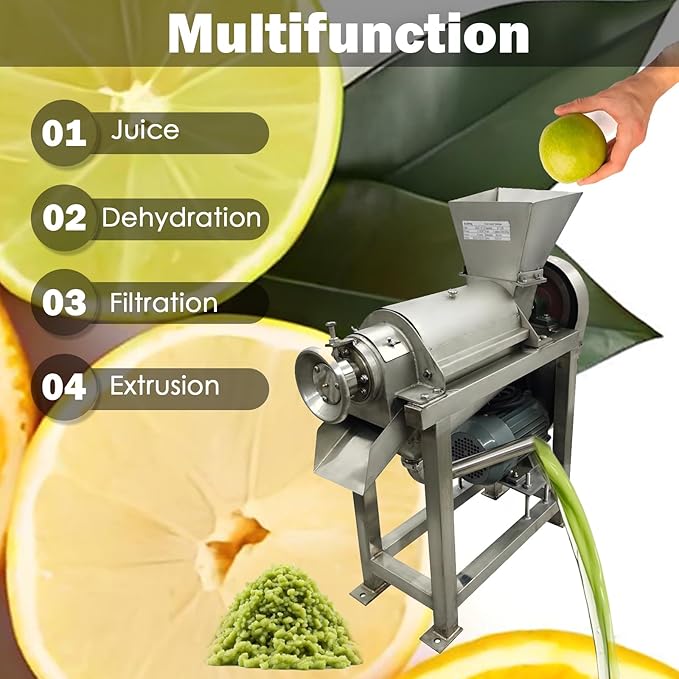 TECHTONGDA Commercial Juicer Machine Stainless Steel Juice Extractor Heavy-duty Electric Cold Press Juicer for Fruit, Vegetable 1500W 3-phase 220V