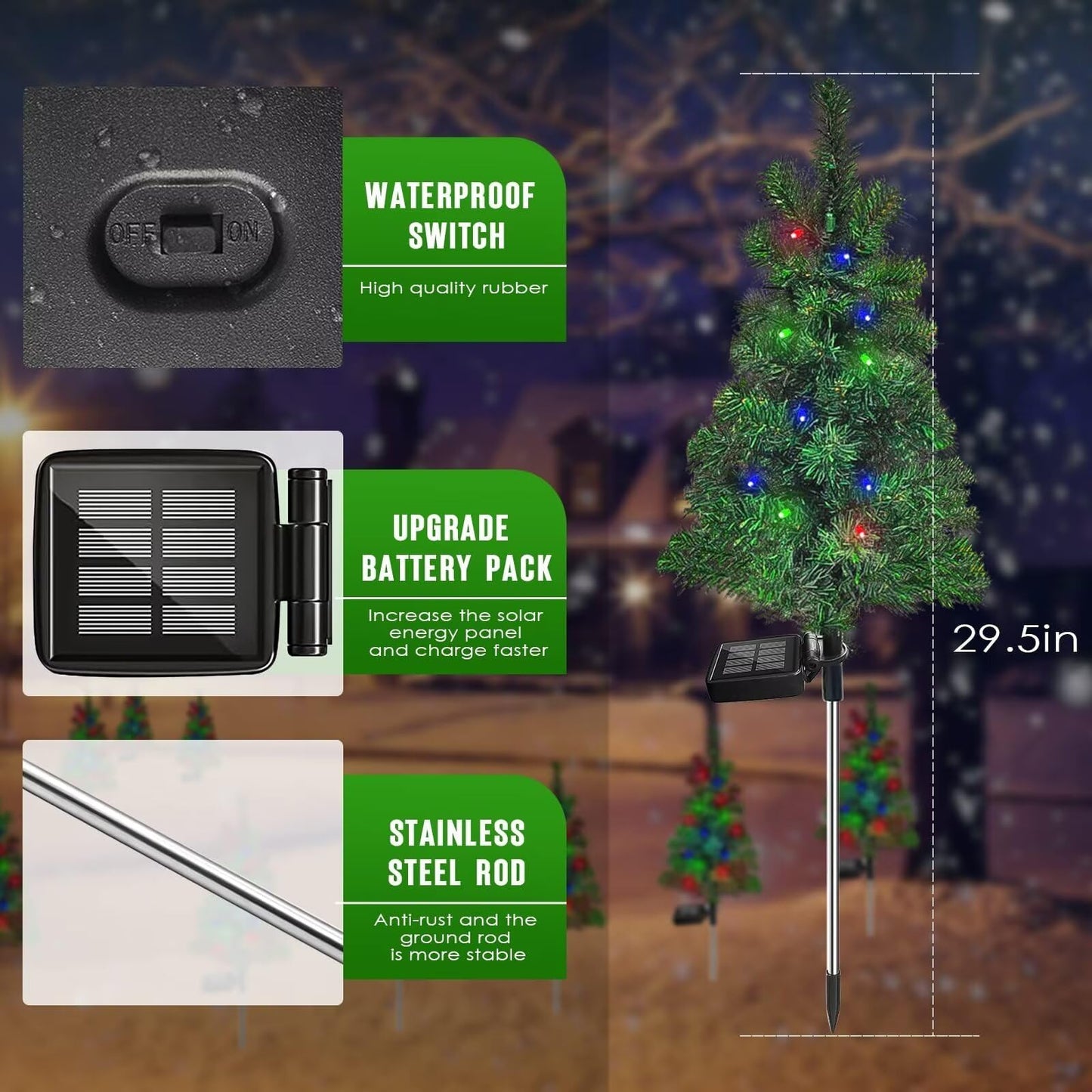 4PCS Solar Christmas Tree Garden Stake Lights Waterproof Christmas Decorations Tree Lights Outdoor Xmas Tree Light Christmas décor Pathway Lights Patio Yard（4PCS）