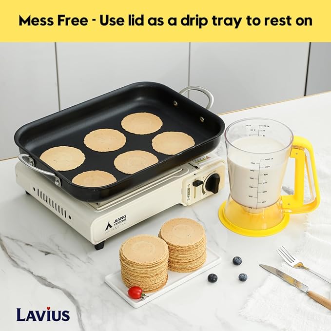 Pancake Batter Dispenser 5-Cup, Batter Pourer for Maker Pancakes, Waffles, Crepes, Muffins, Cupcakes, Easy Squeeze Grip Handle with Proof Nozzle, Precise Baking Tools