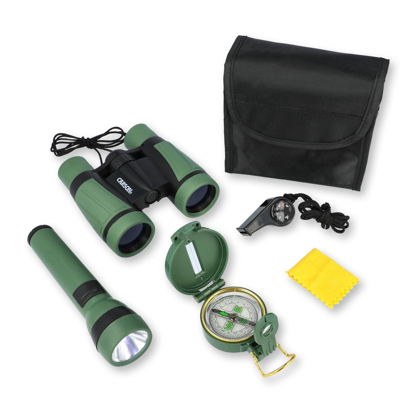 Carson Adventurepak Containing 30Mm Kids Field Binoculars, Lensatic Compass, Flashlight And Signal Whistle With A Built-In Therm