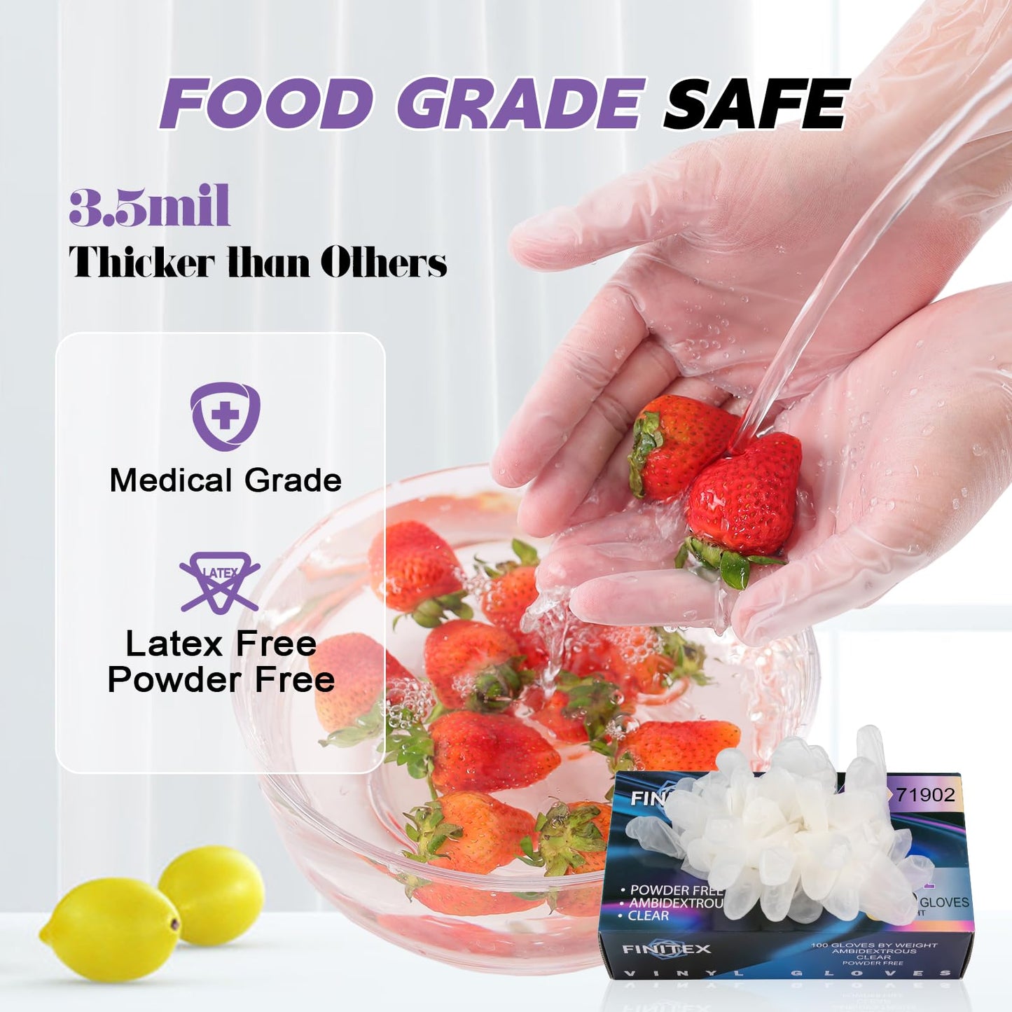 FINITEX Clear Vinyl Gloves Disposable Gloves Food Safe Latex Free Food Prep Exam Gloves Box of 100 (Clear Medium)