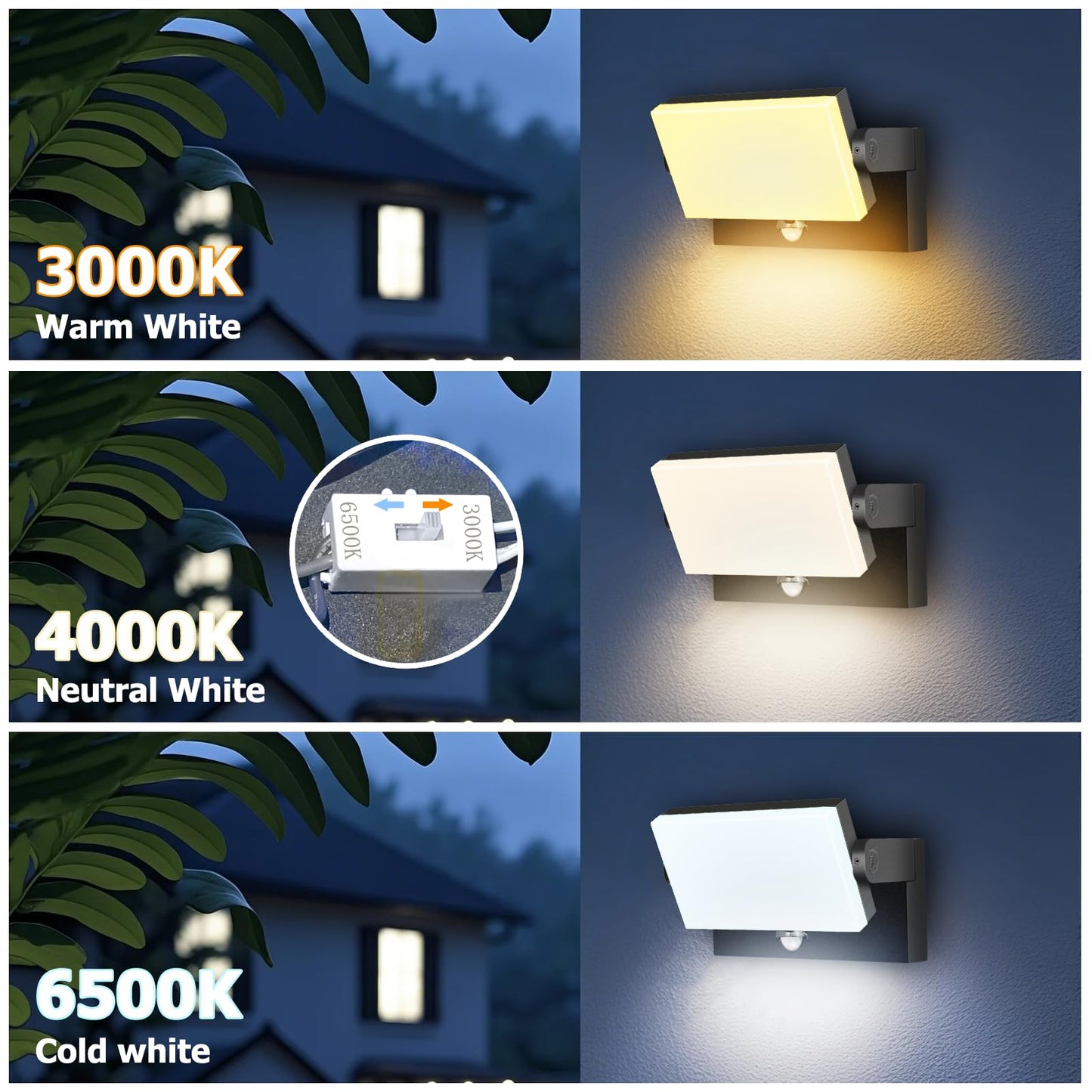 Rosykite 40W Led Wall Pack Lights Outdoor Motion Sensor 360 Rotation 5000K 6000K 4000K Selectable Exterior Flood Lighting Fixture Sconce For Porch Garage Patio