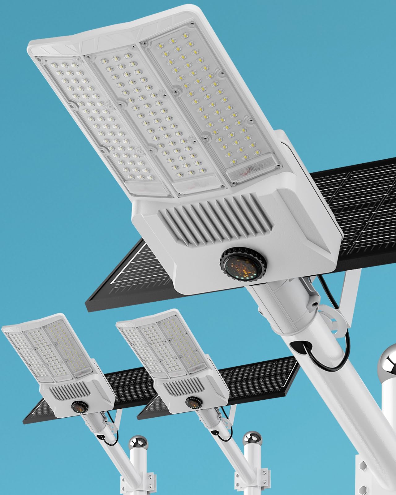 HWHDJ Solar Street Lights - 13000W, IP67 Waterproof, Motion Sensor, Remote Control, White, 3 Pack, Model HW-13000W
