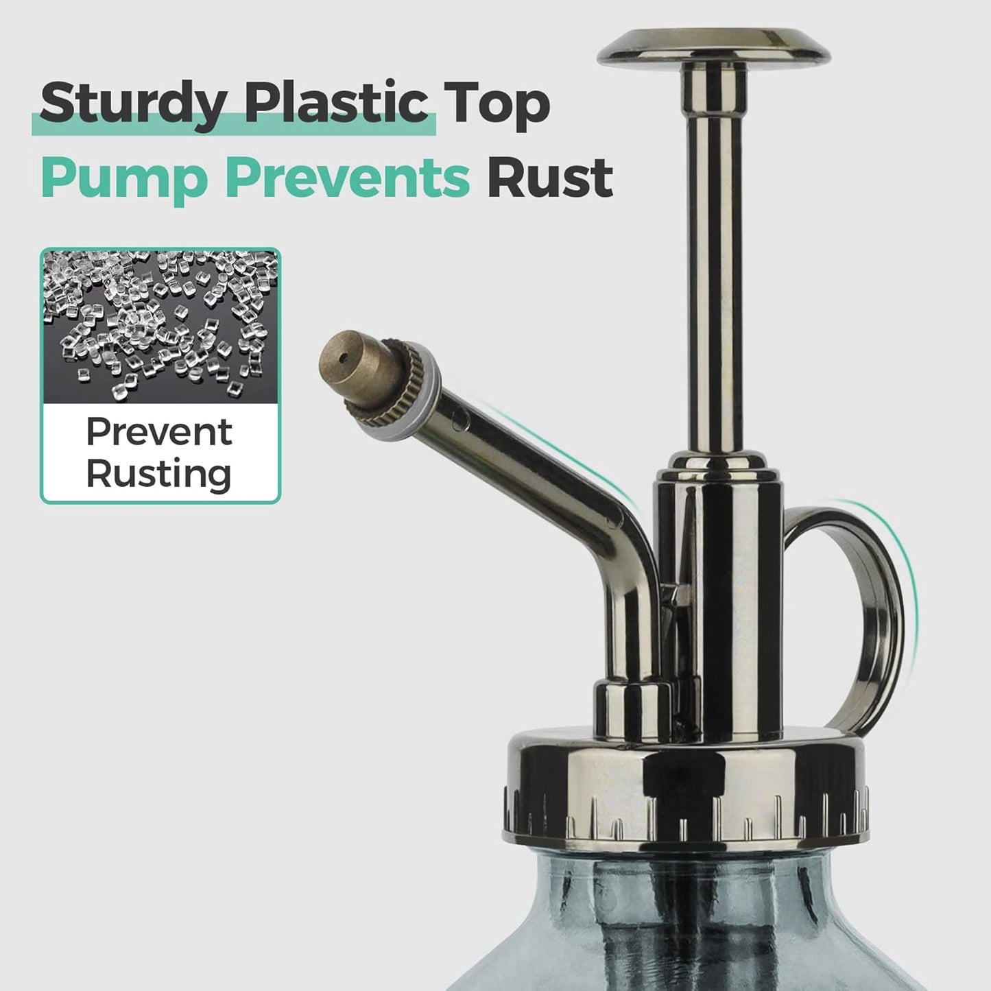 T4U Glass Plant Mister 200ML, Vintage Spray Bottle with Top Pump Fine Mist Garden Flower Sprayer Small Decorative Spritzer Watering Can Gift for Indoor Outdoor Succulent House Plant (Grey)