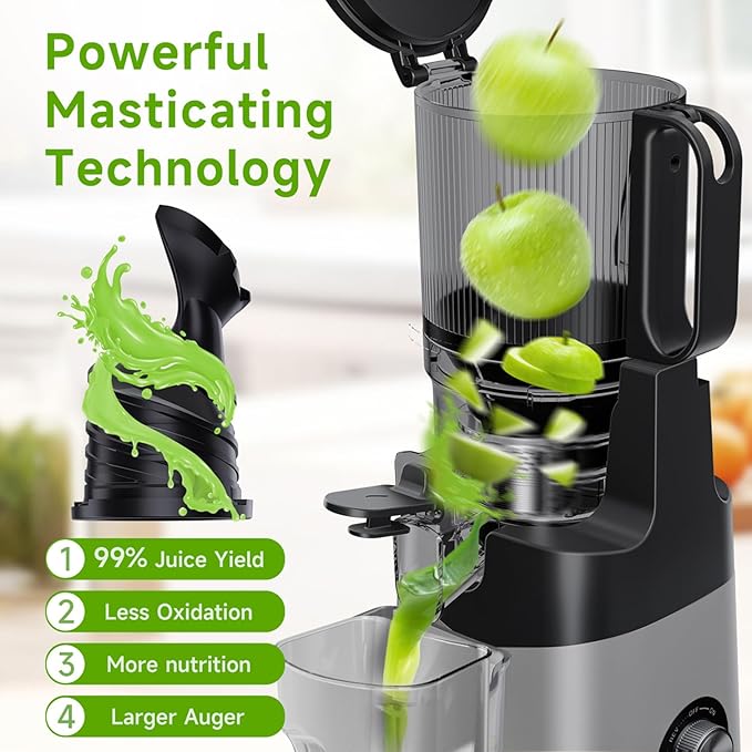 Cold Press Juicer, 5.8" Wide Feed Chute Juice Extractor Machine with 400W, High Juice Yield, Slow Masticating Juicer for Whole Vegetables & Fruits, Dark Grey
