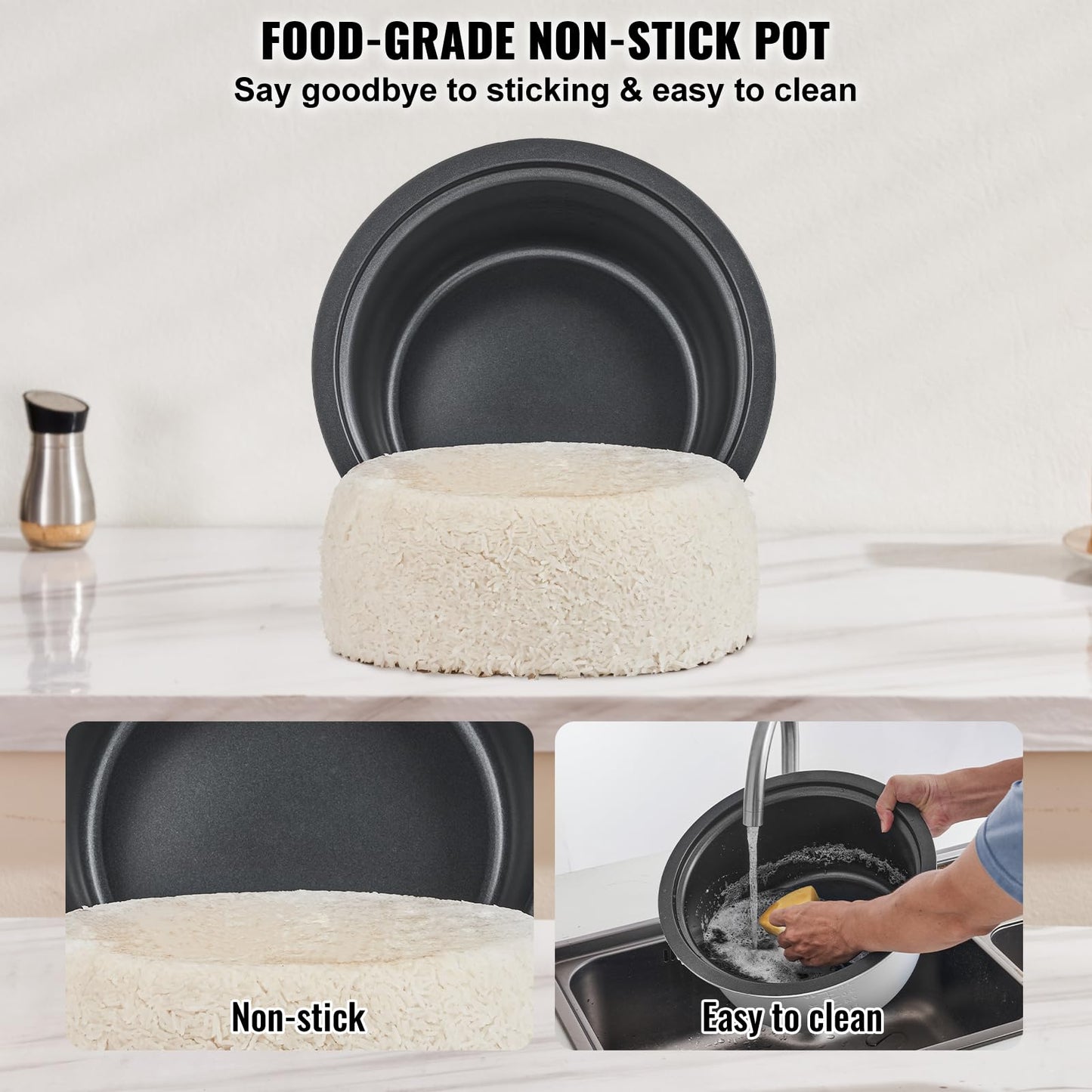 VEVOR Commercial Rice Cooker, 50-Cup Rice Cooker, 10.57 Qt / 10 Liter Large Rice Cooker and Warmer with Nonstick Inner Pot, Fast Cooking and 24-Hour Keep Warm, with Rice Cup and Paddle, for Restaurant