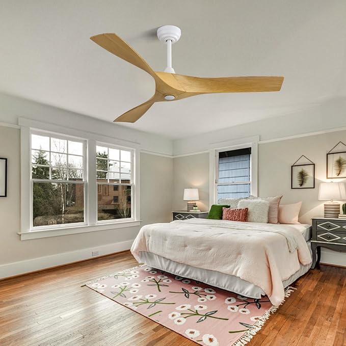 NicBex Ceiling Fan 52 Inch Ceiling Fan Without Light Ceiling Fans with 3 ABS Blades and Remote Control Reversible DC Motor Ceiling Fan for Bedroom, Living Room, Deep Natural