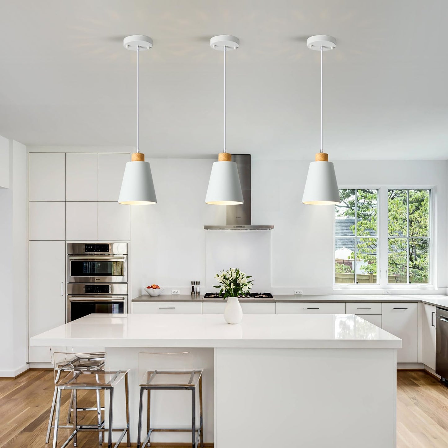 3 Pack Mini White Pendant Light Kitchen Island Modern Wood Pendant Lighting Cone Hanging Lights Hollow Top Nordic Island Light For Counter  Bar  Hallway