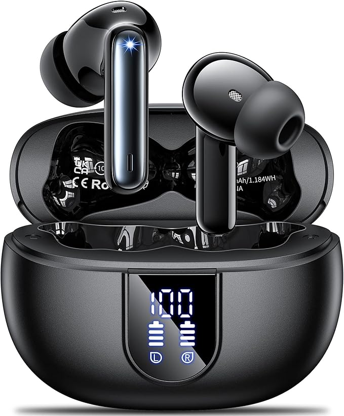 Wireless Earbuds, 2024 Wireless Headphones HiFi Stereo Earphones with 4 ENC Noise Canceling Mic, 42Hs Playtime In Ear Earb...