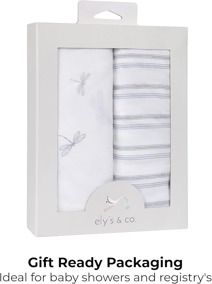 Ely’s & Co. Bassinet Sheets, Baby Boy Fitted Bassinet Mattress Sheet Set - 2 Pack, 100% Jersey Knit Cotton, fits Oval, Hourglass and Rectangle Mattress, 32”x16”x3” Blue Dragonflies + Stripes