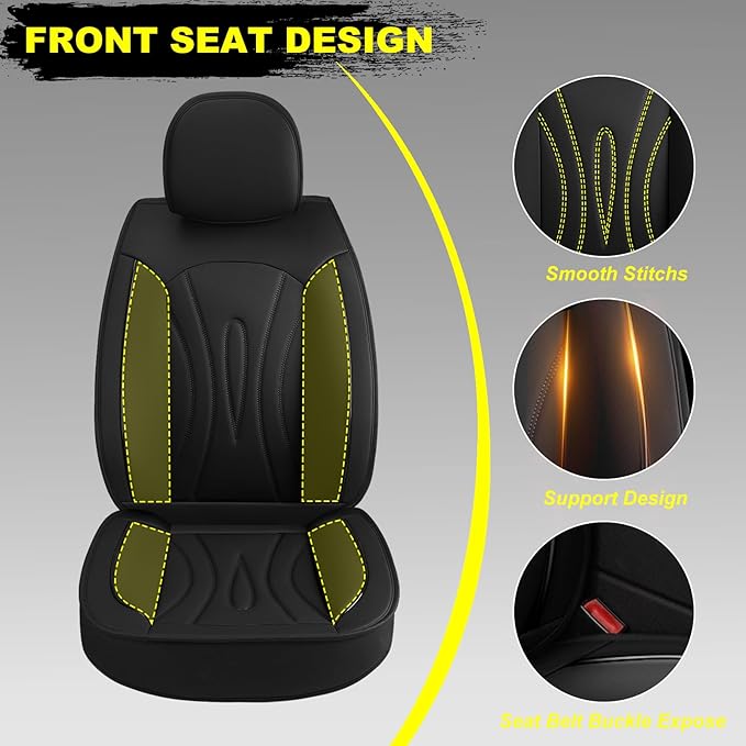 Front Car Seat Covers 2-Piece Set Fit for Cadillac XT4 2019-2025,Non-Slip Laux Leather Waterproof Seat Covers(Black,2PCS Front)