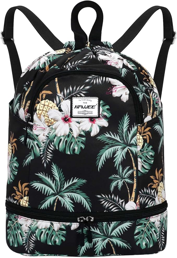 Dry Wet Drawstring Backpack with Shoe Compartment for Women Adjustable Gym Bag
