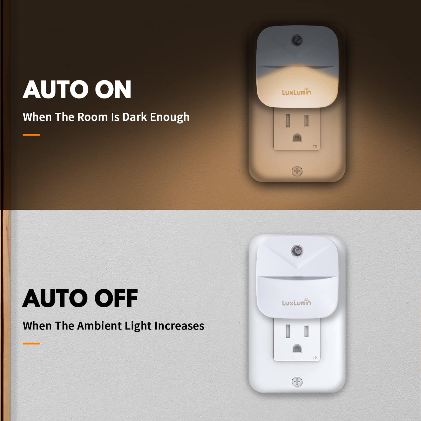 LuxLumin LED Night Light with Dusk-to-Dawn Sensor, Non-Dimmable, Warm White, 6 Packs, Plastic