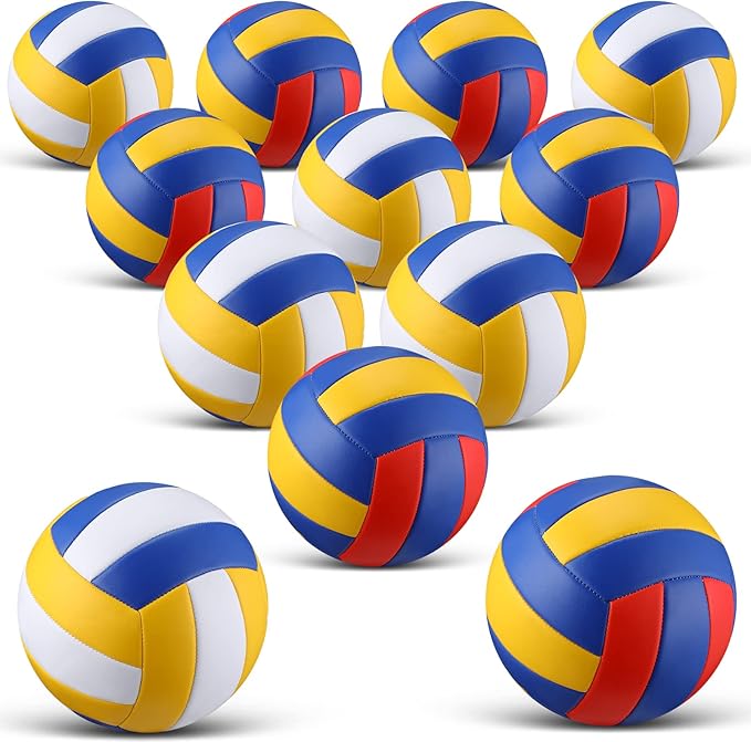 Jexine 12 Pcs Volleyball Official Size 5 Bulk Soft Volleyball with 2 Pump Outdoor Indoor Beach Volley Ball for Beach Play ...