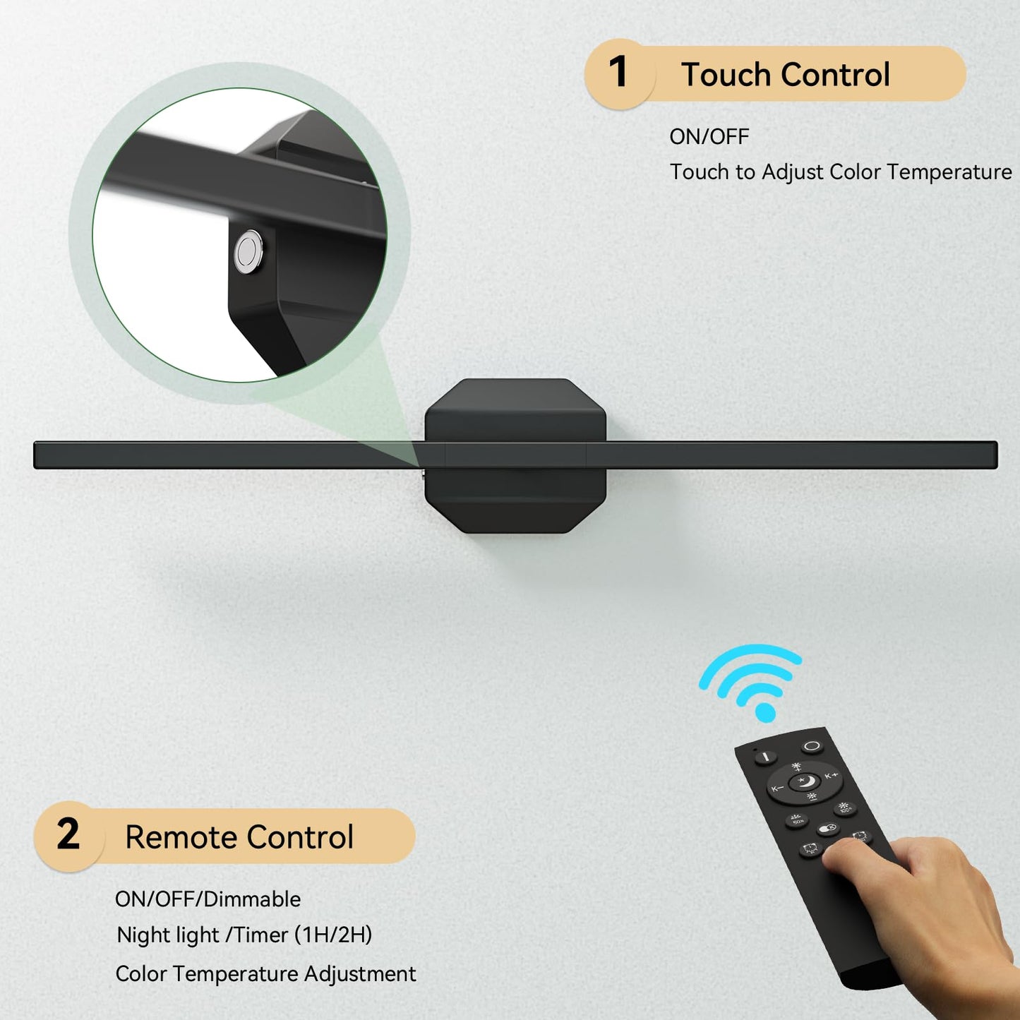 Hunhun Battery Operated Wall Sconce Set Of Two, 28 Inch, Black, Usb Rechargeable, Dimmable 3000K-6000K With Remote Control