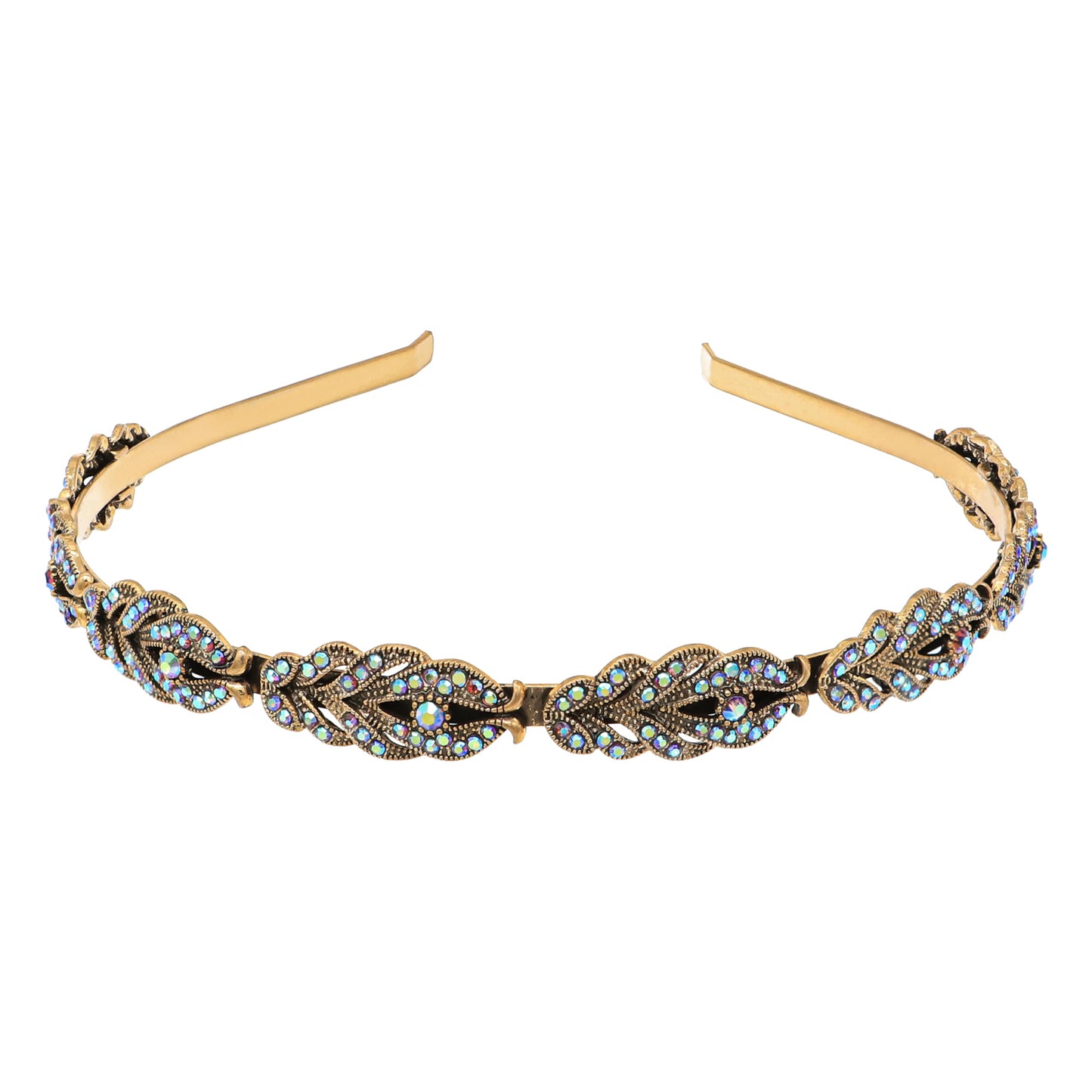 Oriamour Flower Design Rhinestone Crystal Wedding Headband Bridal Headpieces Simple Design Bridal Headband (Bronze Purple AB)