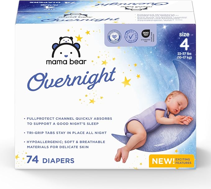 Amazon Brand - Mama Bear Overnight Diapers, Size 4, 74 Count