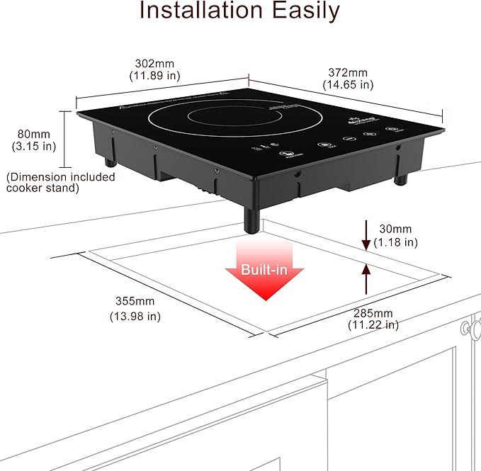 Duxtop Built-in Induction Cooktop, Portable Countertop Burner, Sensor Touch Induction Burner, 170-Minute Timer, Safety Lock, 1800W BT-200T1/8600BI