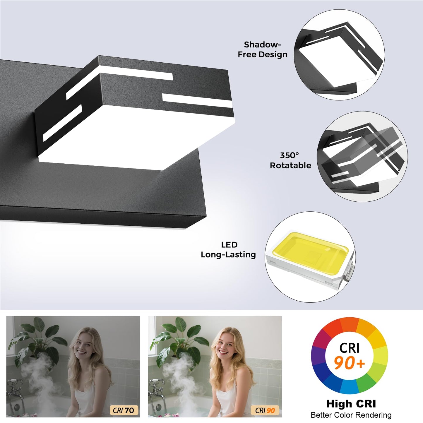 Izorro Modern Led Bathroom Vanity Light Fixtures (30-Inch  4-Light 5Cct Dimmable)  Matte Black Vanity Lights For Bathroom Lighting Fixtures Over Mirror With Rotatable
