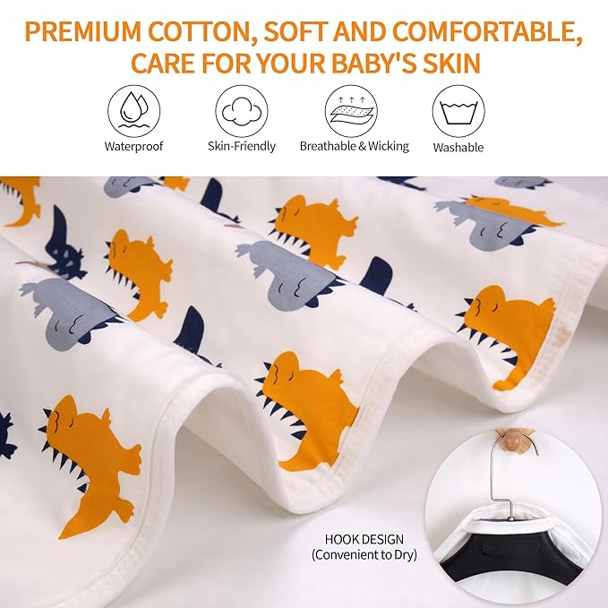 2Pcs Diaper Changing Pads for Baby, Dinosaur Change Mat, 3Layers Waterproof Change Pad Foldable Absorbent Mats for Women, Reusable Incontinence Underpads for Patient 24''x30'' (Colorful Dinosaur)