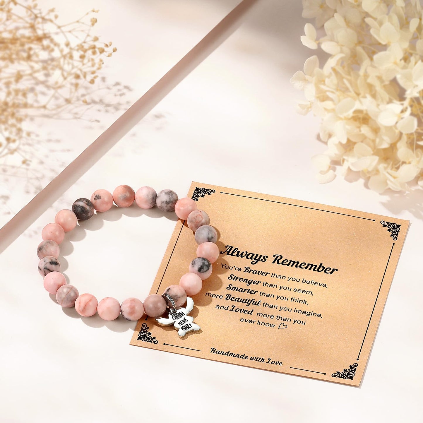 Stitch Gifts, Pink Pearl Stitch Bracelets for Daughter/Granddaughter/Niece/Sister, Natural Stone Bracelet Jewelry Gift for Birth