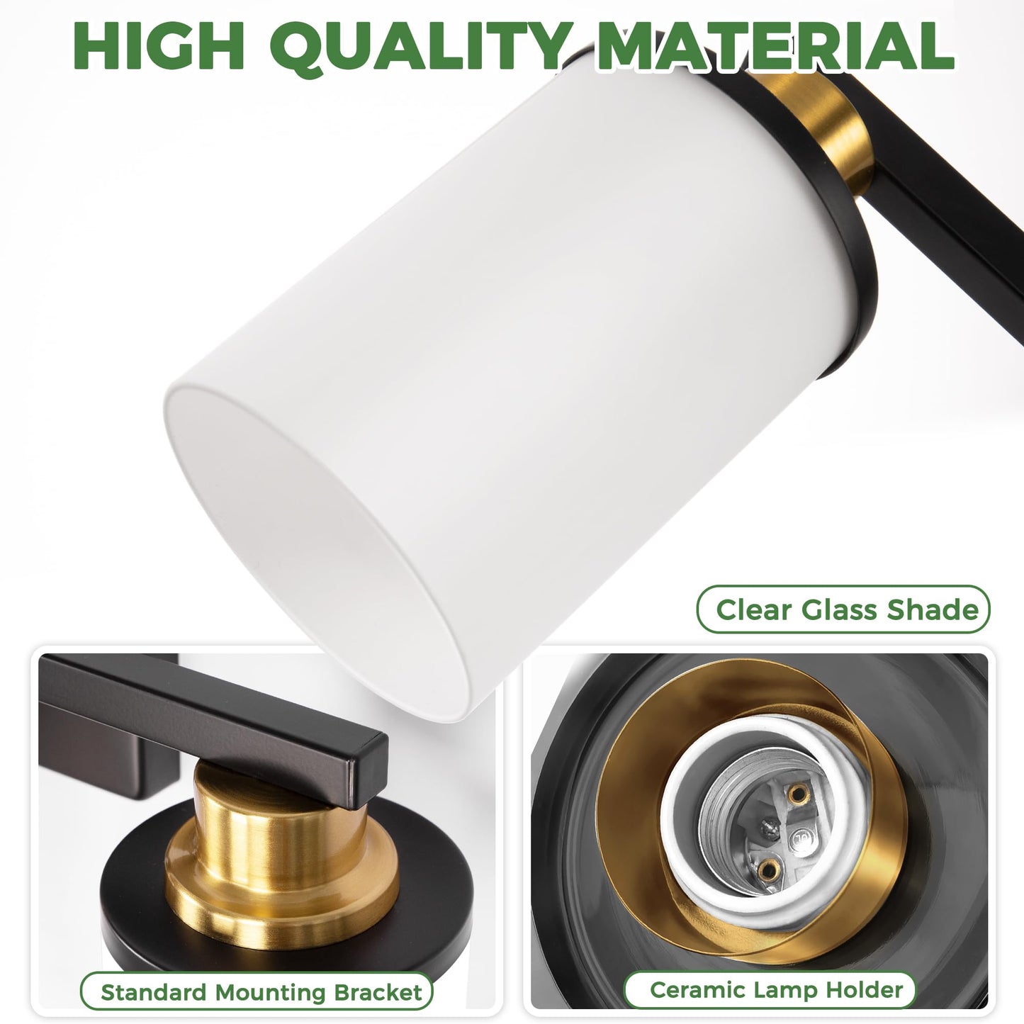 Doresshop 17 Inch Bathroom Light Fixtures  3-Light Black And Gold Bathroom Lighting Fixtures Over Mirror With Milk Glass Shade  Vanity Lights For Living Room Bedroom